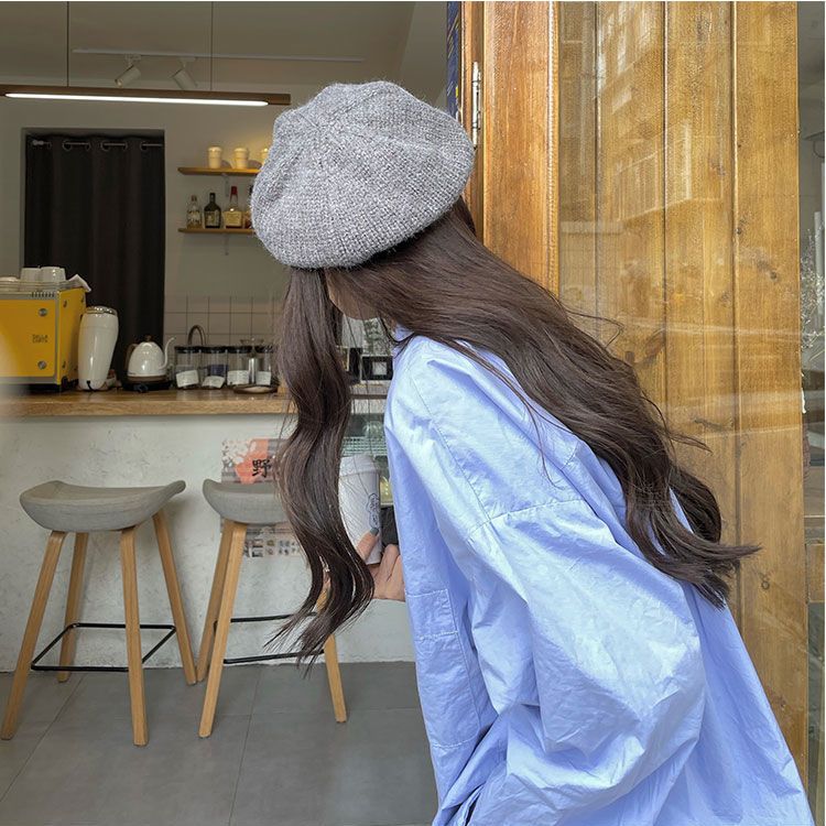 韩国贴布字母针织贝雷帽女秋冬保暖画家帽设计师款毛线帽蓓蕾帽潮