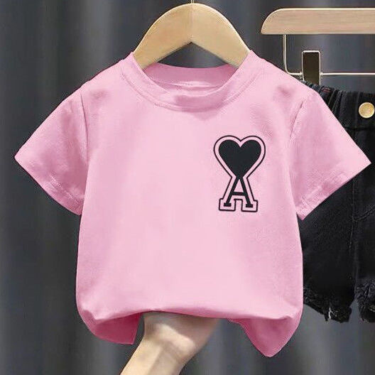 Girls' short sleeve T-shirt summer middle school kids' foreign style top girls' bubble sleeve top pure cotton simple bottomed shirt