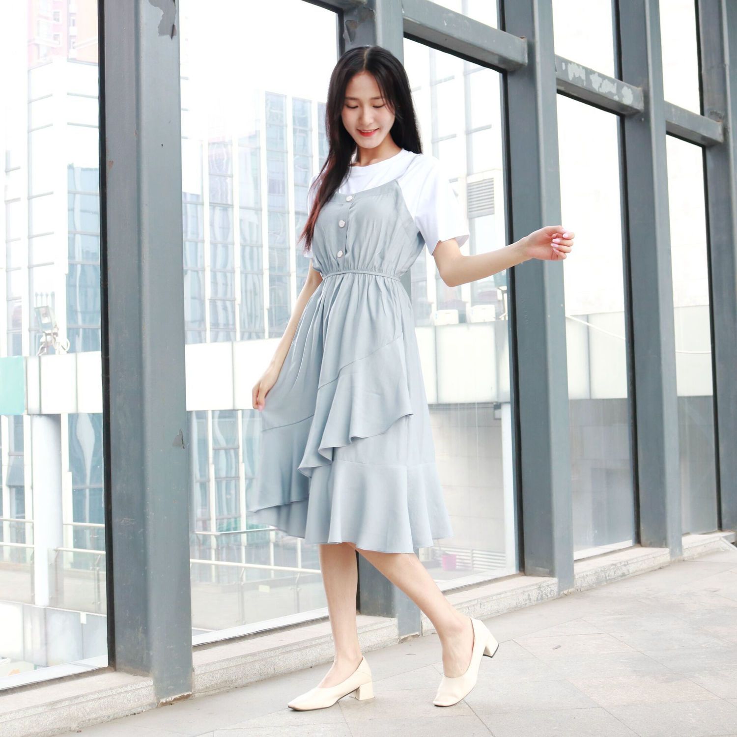连衣裙2021新款ins超仙显瘦减龄裙拼接夏装女气质女装假两件长裙