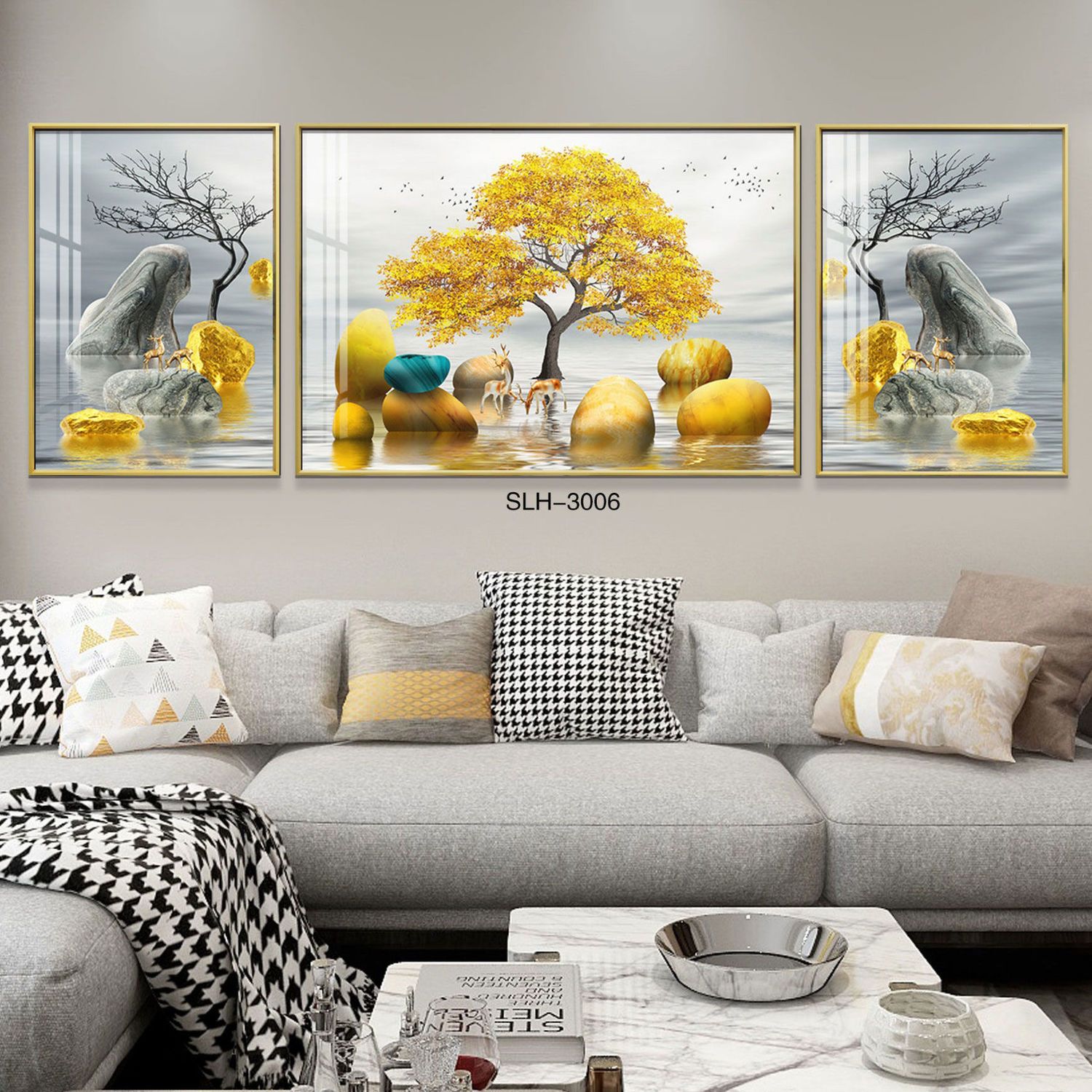 两小一大客厅壁画沙发背景墙画高档轻奢有框画