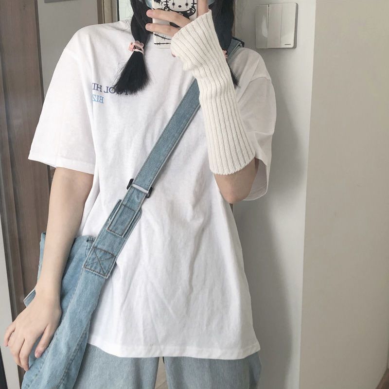 Self-made models with back printing loose oversize lazy style Japanese short-sleeved T-shirt men and women summer student half-sleeved