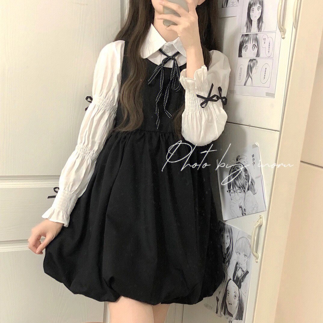 Two pieces/set Sweet college style suspenders flower bud dress female student + French all-match bow shirt