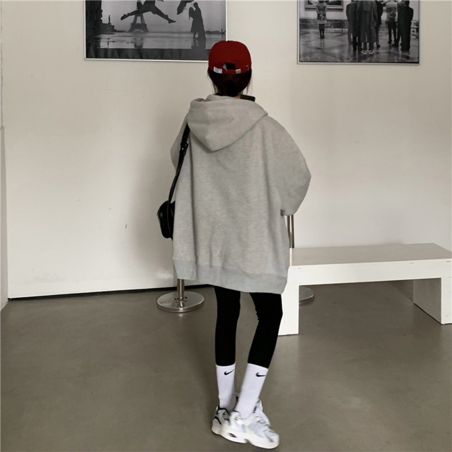 88701-纯色韩版通勤卫衣女oversize灰色连帽卫衣拉链外套女ins潮上衣-详情图