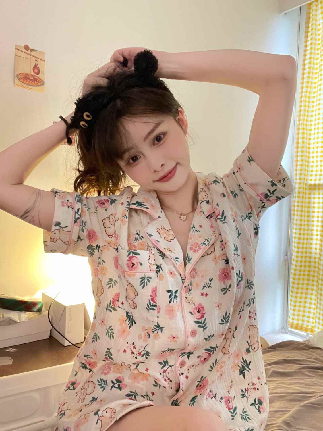 Baby cotton feeling ins wind pajamas women's summer loose short-sleeved sweet girl summer thin section home clothes suit tide