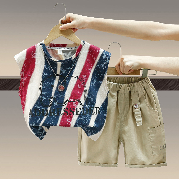 Boys striped vest top 2023 new fashionable summer style children's sleeveless baby boy's popular baby top