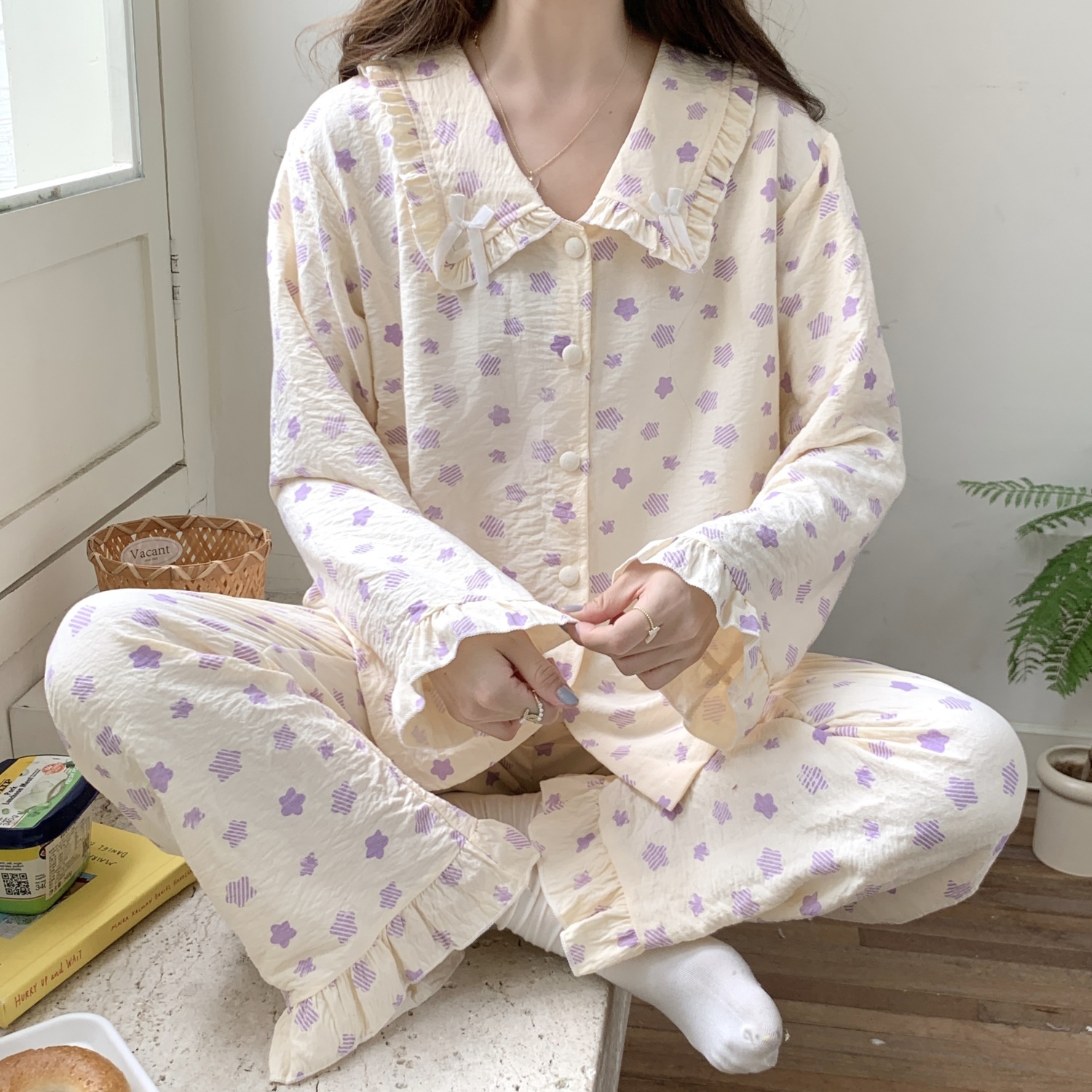 睡衣女夏款星星網紅風春秋款純棉長袖套裝2023新款秋季家居服套裝