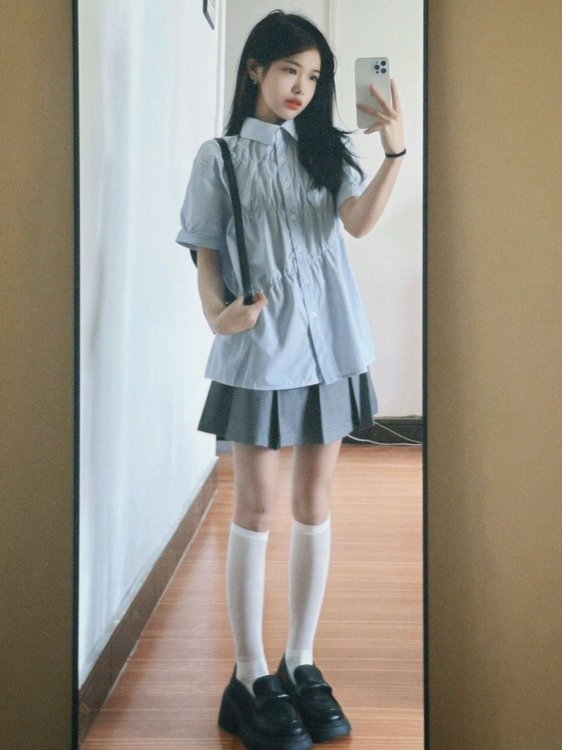 學院風套裝女夏季新款小個子短袖Polo領襯衫高腰百褶短裙子兩件套