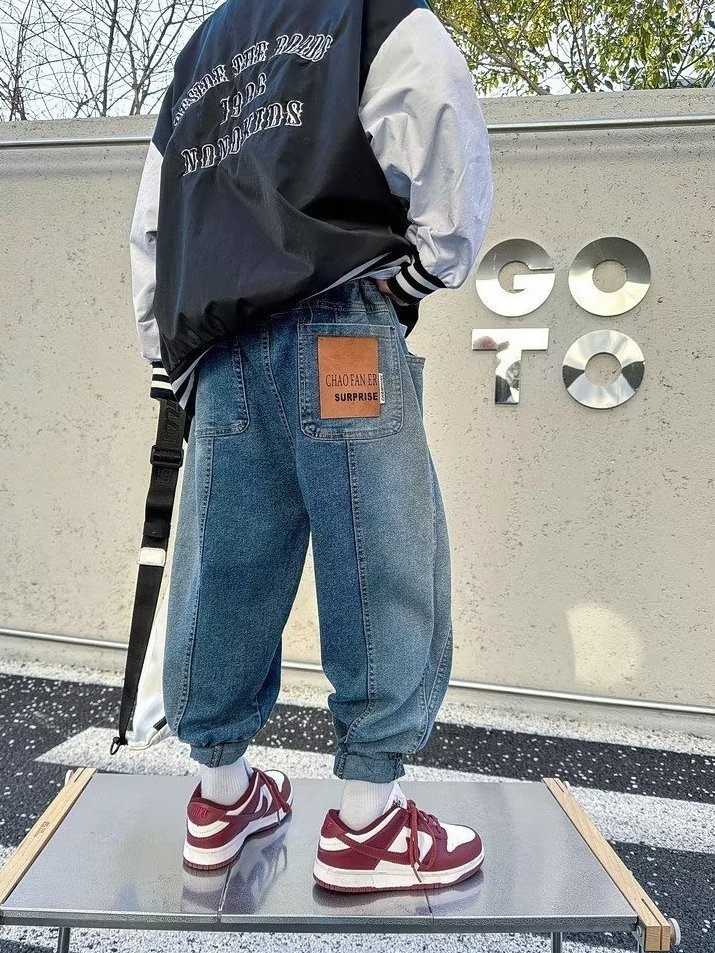 Boys' trendy jeans hot style ins medium and large children's Korean style niche handsome pants baby's casual long pants