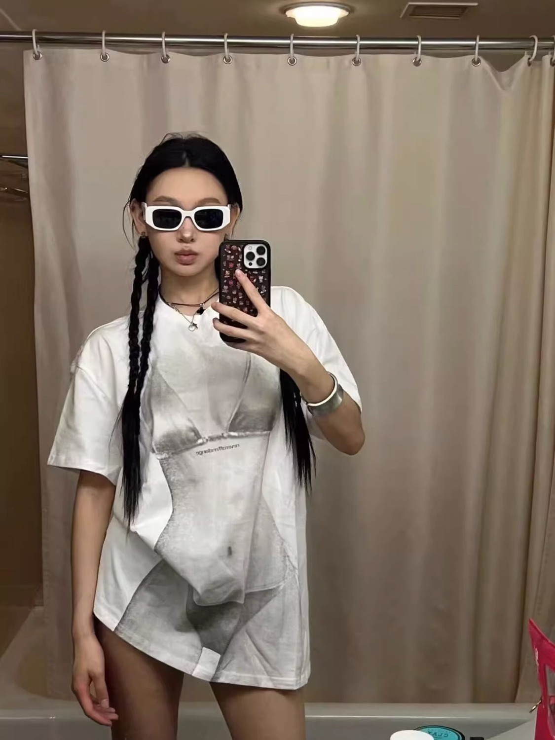 Summer perspective effect loose short-sleeved t-shirt female American street oversize lower body missing half-sleeved top