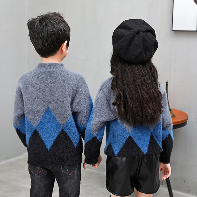 Boys' sweater Pullover 2020 new children's mink fur thickened crew neck T-shirt