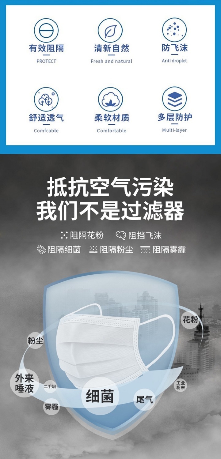 一次性口罩含熔喷布白黑色三层防护男女独立包装