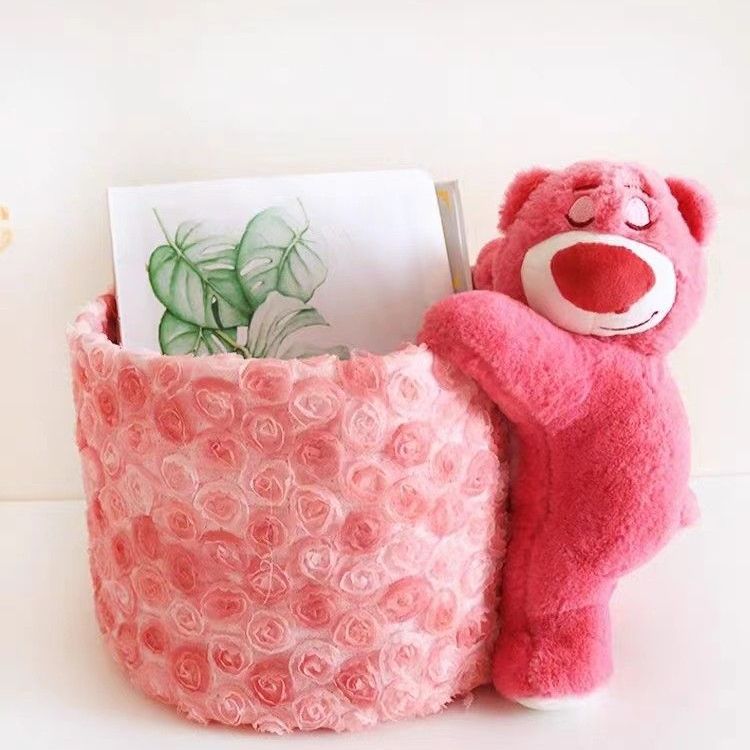 Ins style cartoon fabric storage bucket cosmetics desktop woven storage basket sundry round strawberry bear storage box