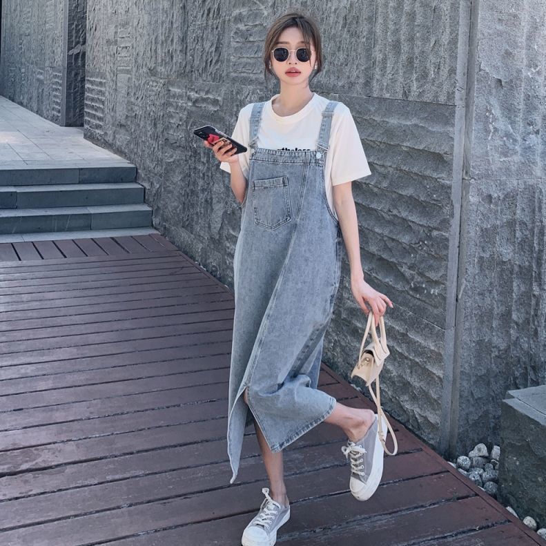 奶甜鹽系牛仔背帶裙女春夏2022新款設計感小眾長裙法式網紅復古潮