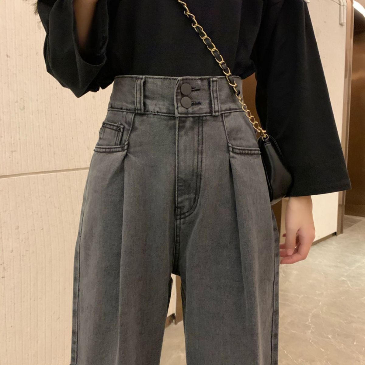 大碼女裝牛仔褲女2020秋冬新款胖妹妹高腰顯瘦百搭煙筒老爹褲子潮