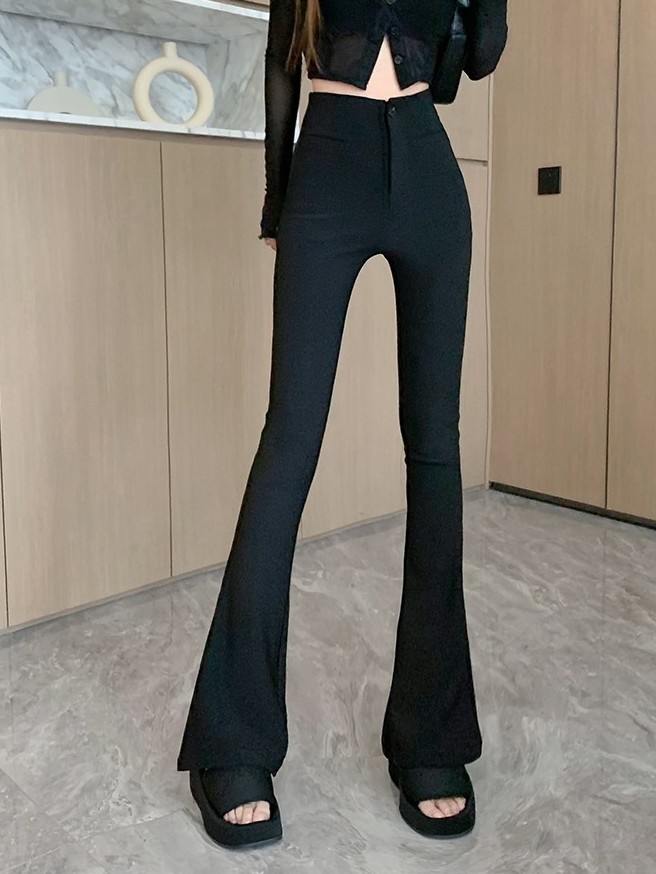 Chen Dayu black suit trousers women's early autumn new design high waist slimming micro flared horseshoe trousers