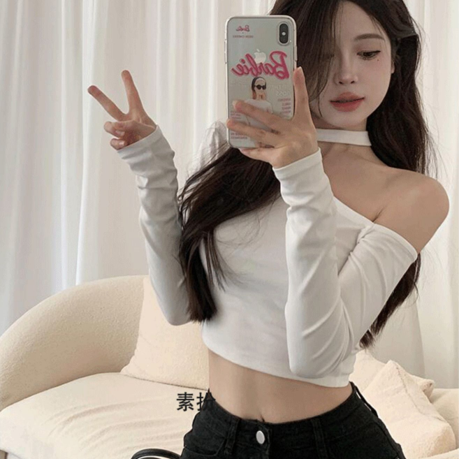 Small fragrance style design sense temperament halter neck strapless bottoming shirt female spring and autumn sexy short waist tight outerwear top