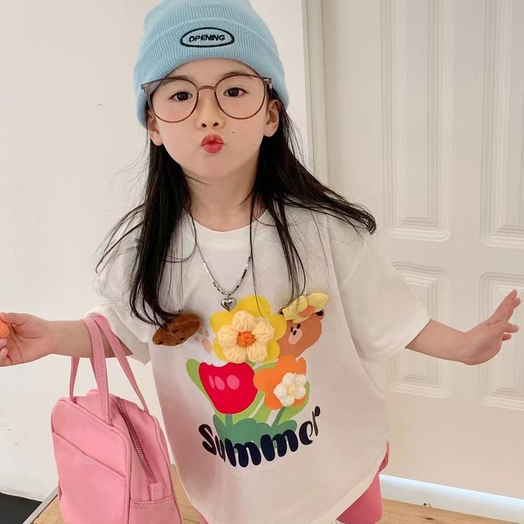 Girls' T-shirts 2023 spring and summer new children's fashion cartoon T-shirts versatile bottoming shirts baby fashionable tops