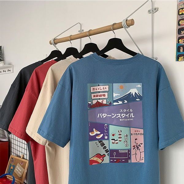 100% cotton 2021 summer new short-sleeved T-shirt men's Harajuku style national tide printing loose ins all-match T-shirt