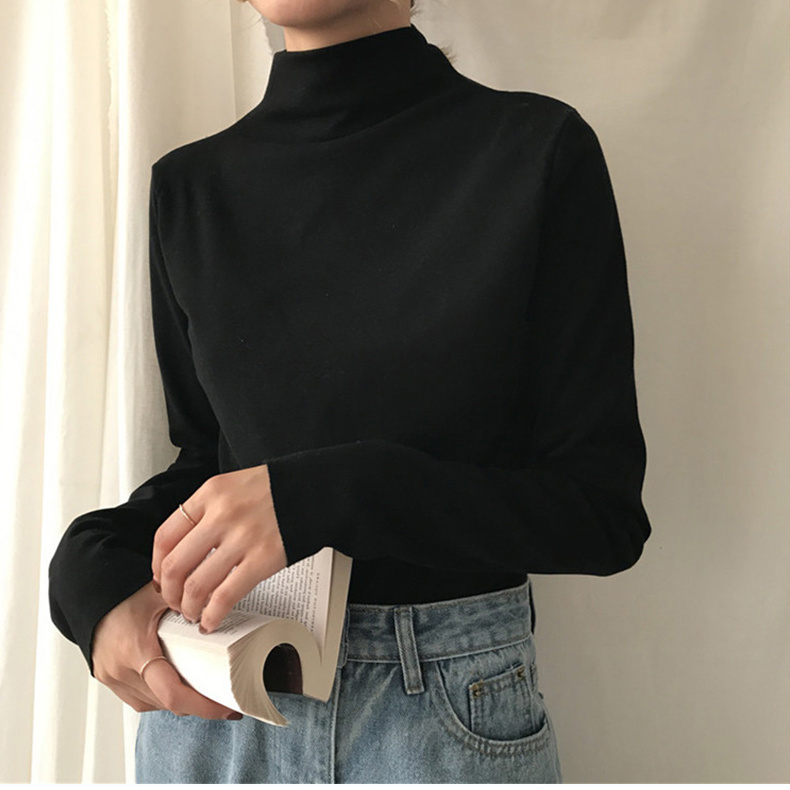 2023 Autumn and Winter New Versatile Bottoming Shirt Women's Half Turtle Collar Top Clothes Long Sleeve T-Shirt Student Trend