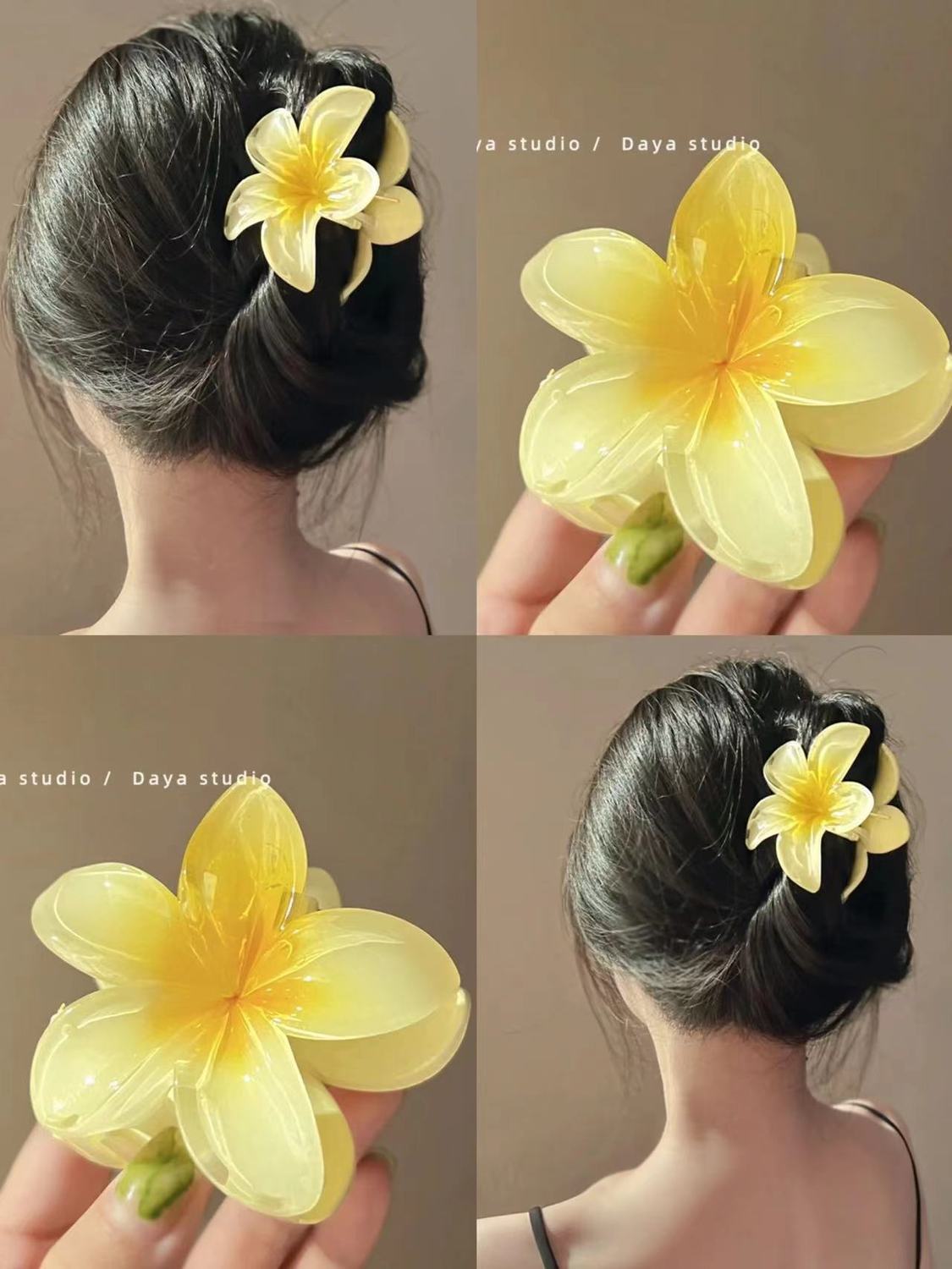 Summer Super Fairy Vacation Wind Plumeria Grab Shark Clip Acrylic Flower Hair Grab Hair Accessories Back of the Head Plate Hair Clip