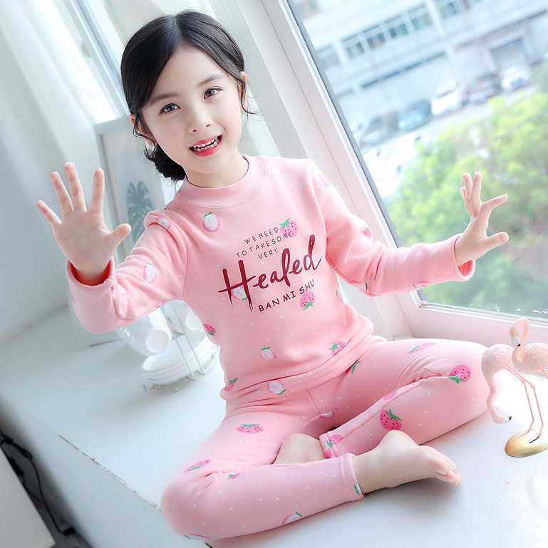 兒童保暖內衣套裝中大童加絨加厚保暖睡衣女童圓領家居服冬款秋衣