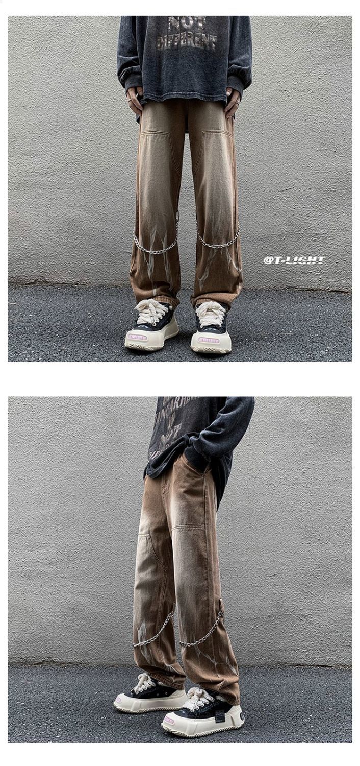 Herren Jeans Loose Fit Gerade Geschnitten Modische Freizeithose_voghion.com