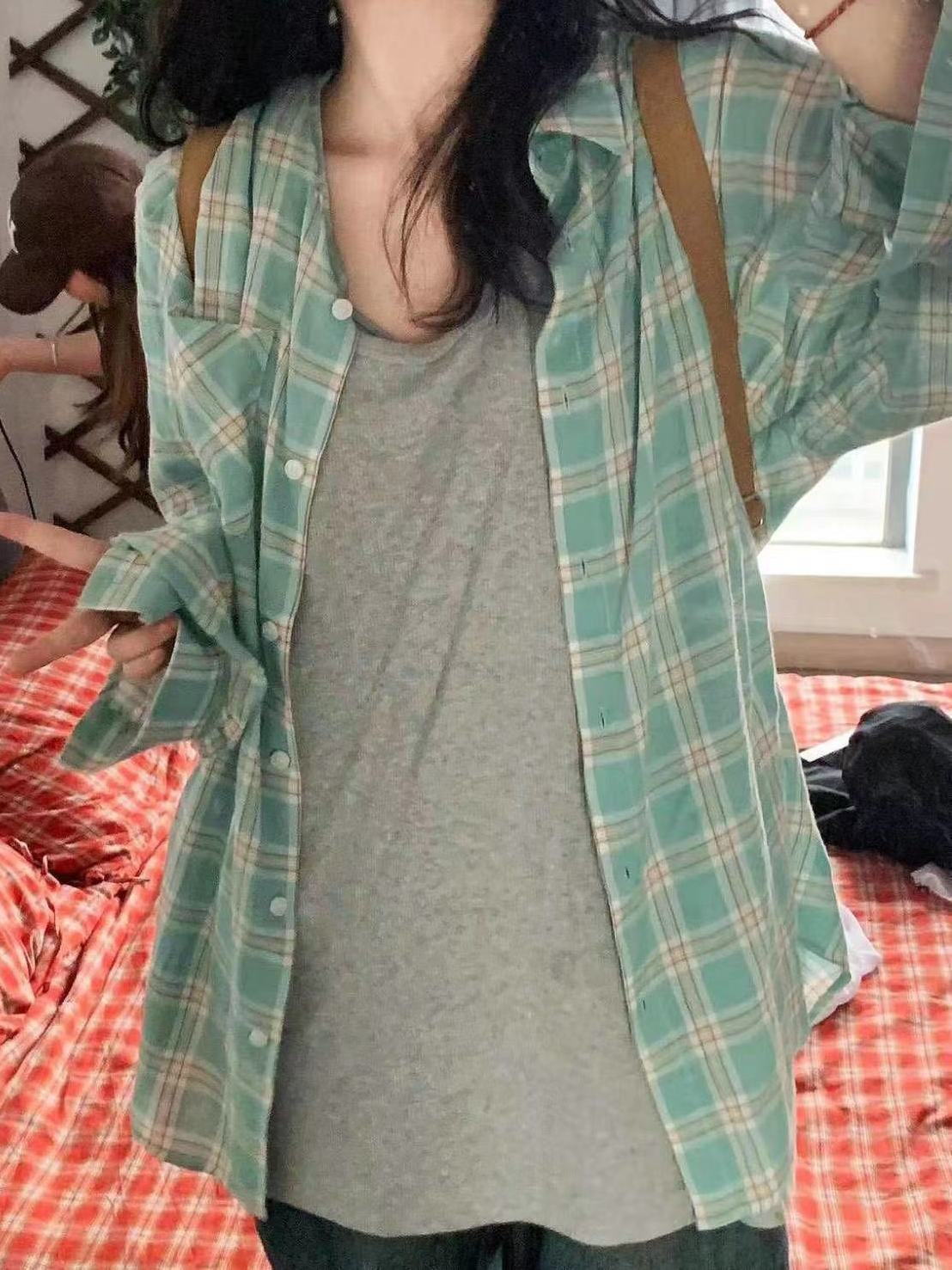 夏季新款格子襯衫外套女學生上衣韓版小眾設計感情侶襯衣開衫ins