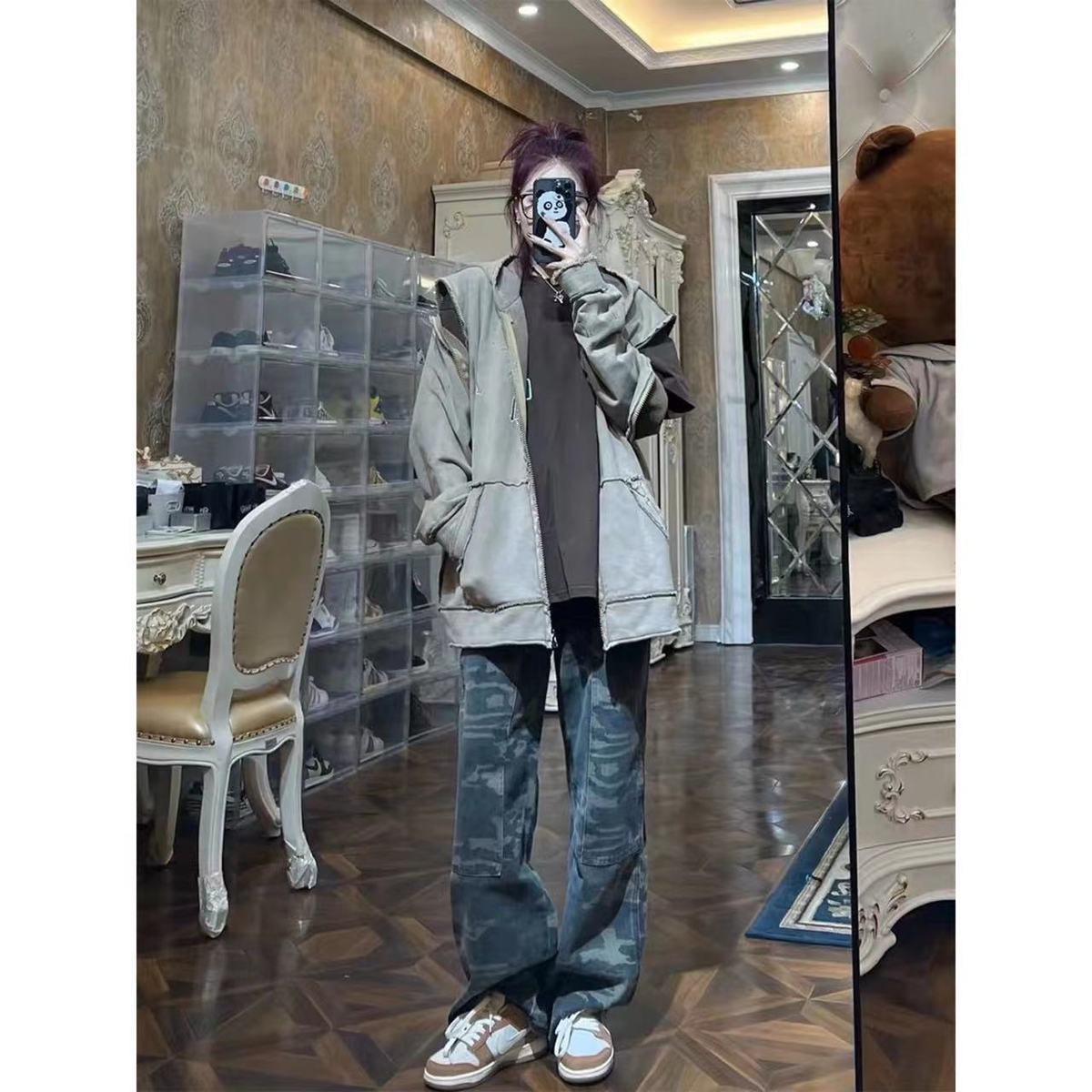 美式牛仔褲女拖地長褲遮肉直筒爵士舞辣妹高街潮流秋冬季百搭潮流
