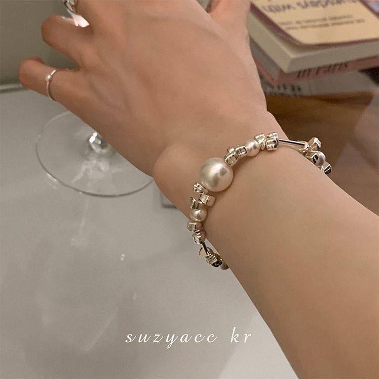 Minority Design Broken Silver Pearl Bracelet Girls 2022 New Ins Style Irregular Beaded Girlfriend Jewelry