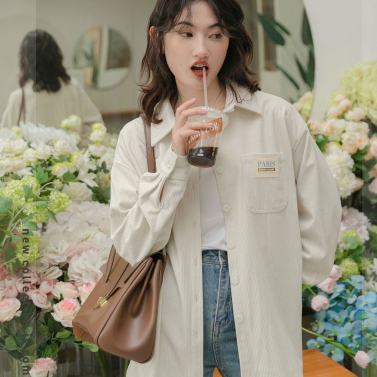 燈芯絨襯衫女裝秋冬2022新款清新寬鬆外套設計感小眾長袖上衣襯衣