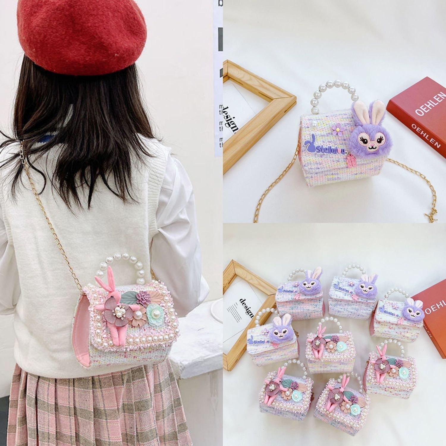 新款时尚洋气儿童小包包可爱小公主珍珠手提斜挎包网红女孩零钱包