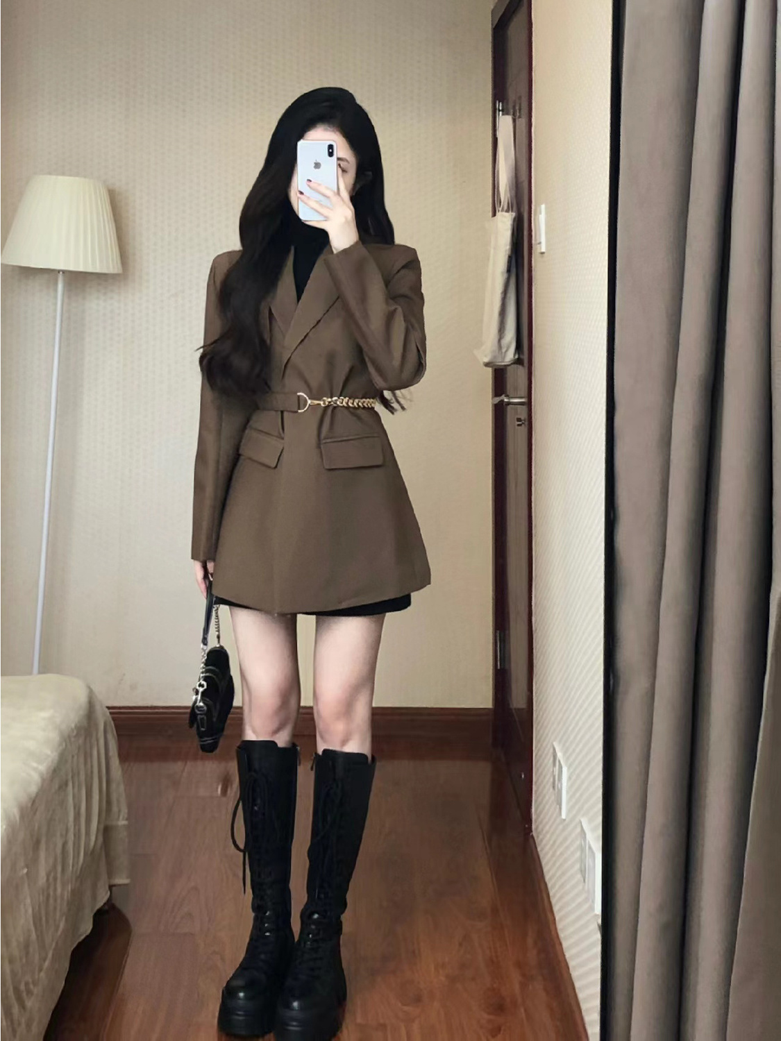 High-end niche blazer women's spring and autumn style waist-cinching temperament slim mid-length suit for ladies and small people