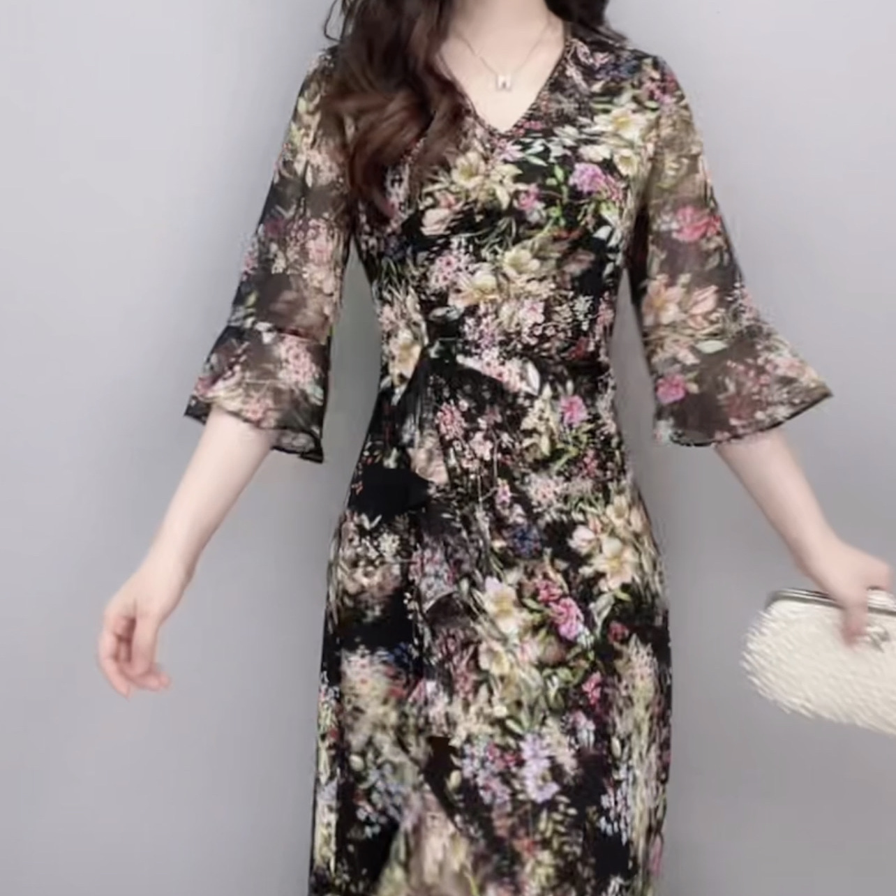 芙蓉絲連衣裙2023新款女裝夏超仙淑女度假風顯女人味修身顯瘦裙子