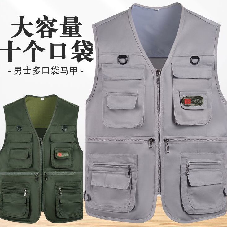 Spring and autumn middle-aged and elderly vest male father large size multi-pocket waistcoat vest outdoor fishing vest mesh summer thin section