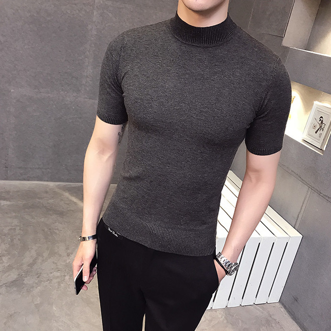 Spring and autumn half-high collar bottoming shirt sweater men's short-sleeved sweater Korean version t-shirt solid color half-sleeve sweater