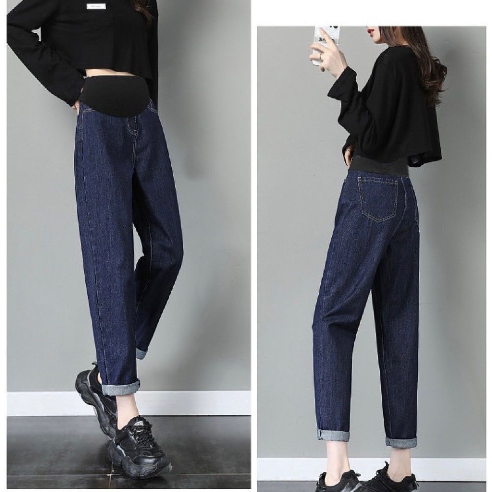 Pregnant women's pants jeans summer straight harem pants belly pants loose large size spring and autumn cropped pants