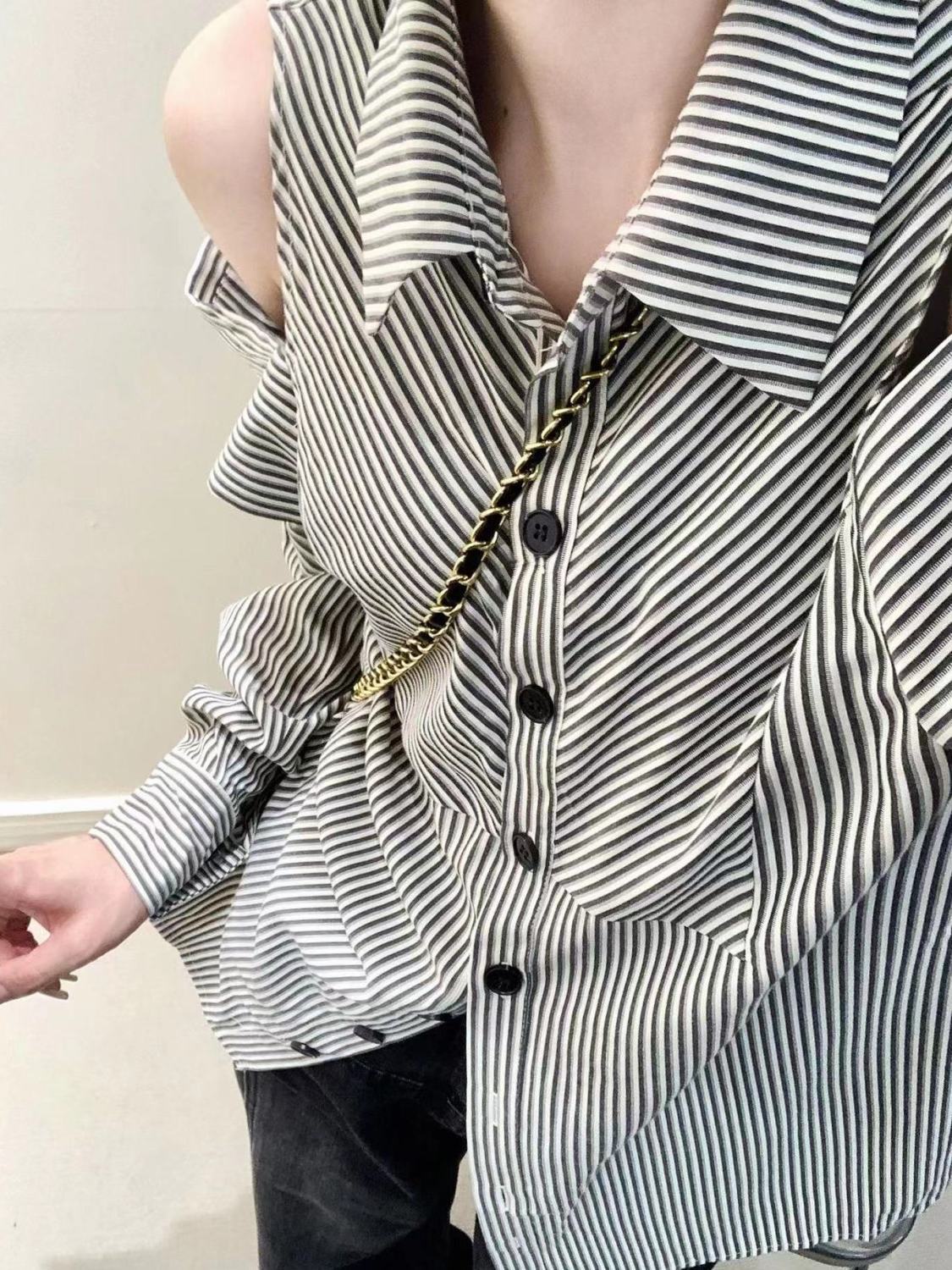 早秋2023新款氣質露肩襯衫女寬鬆休閒顯瘦襯衣外穿ins潮百搭上衣