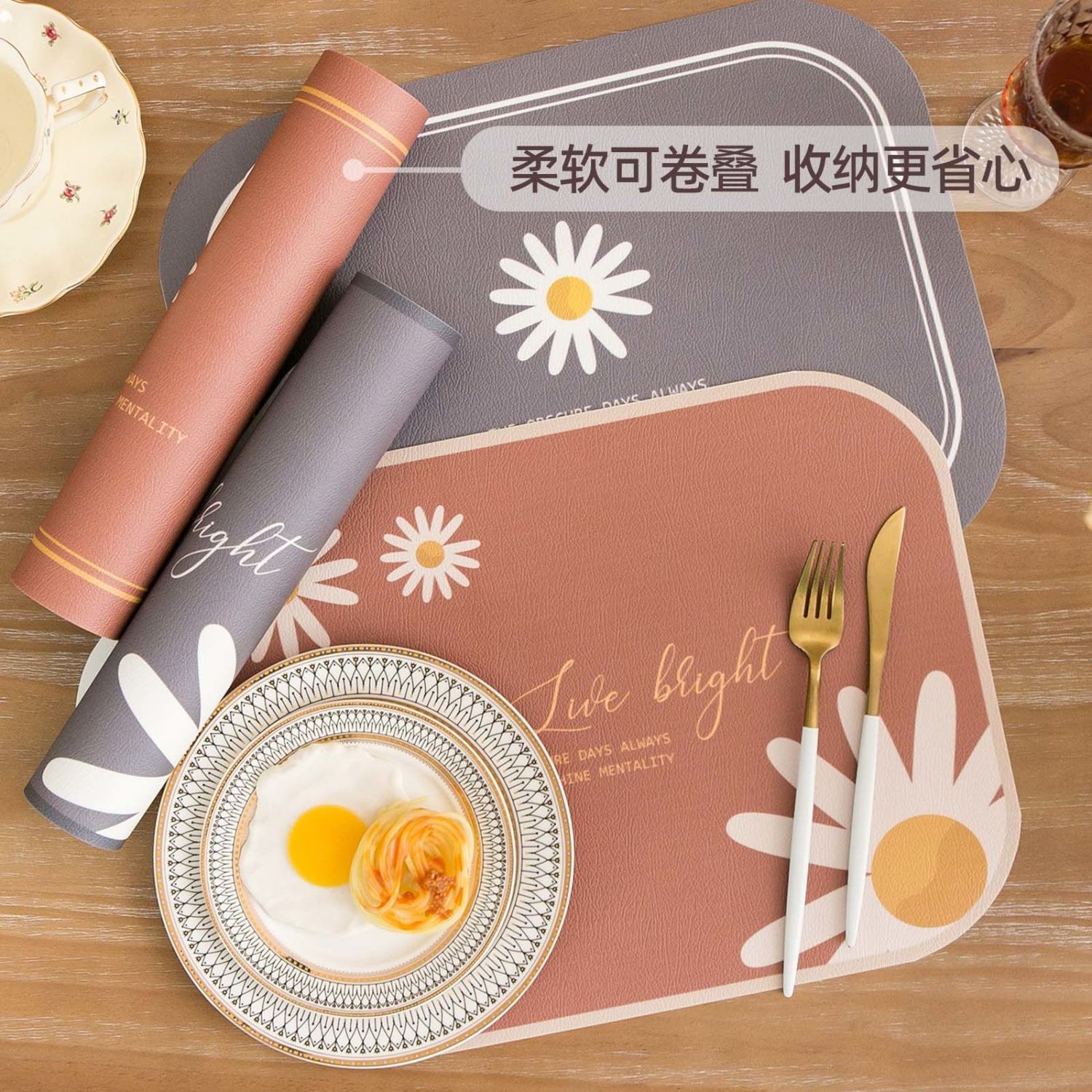 2022 leather dining mat waterproof oil proof bowl mat thermal insulation table mat American light luxury Western dish mat cup mat can be customized