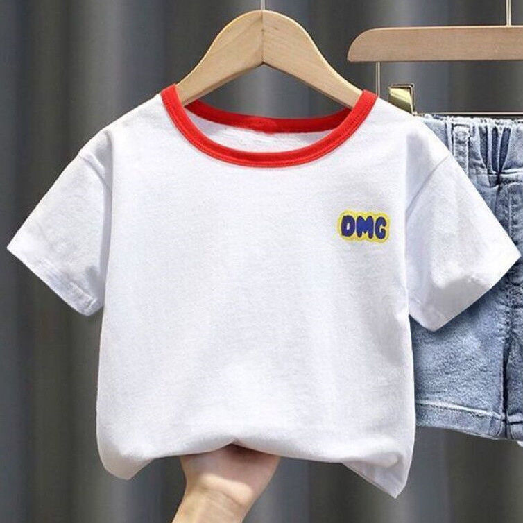 Girls' short sleeve T-shirt summer middle school kids' foreign style top girls' bubble sleeve top pure cotton simple bottomed shirt