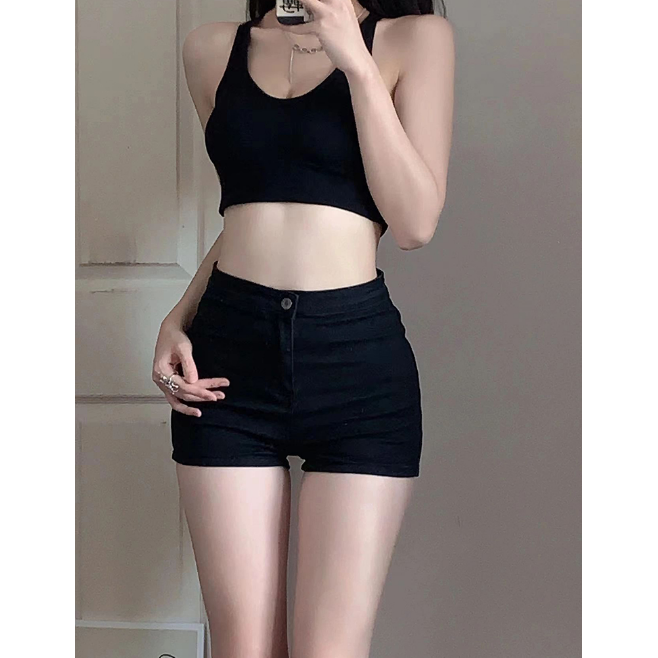 高腰時尚熱褲性感辣妹緊身a字牛仔褲女夏季新款黑色顯瘦超短褲子