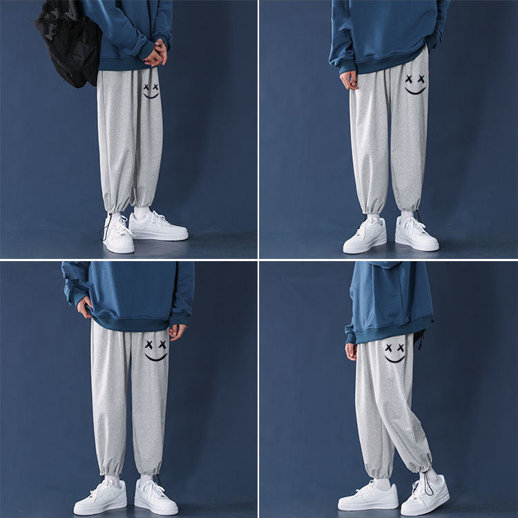 Autumn trendy brand knitted gray sports pants men's trendy brand wide-leg drawstring trousers 1/2 all-match loose sweatpants
