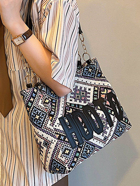 Large-capacity ethnic style student canvas bag 2023 Internet celebrity popular single shoulder large bag female ins commuter tote bag
