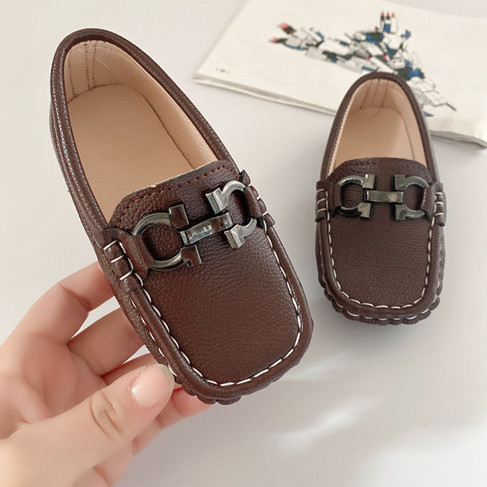 2021年新款韩版男女童豆豆鞋儿童软底一脚蹬小皮鞋时尚防滑休闲