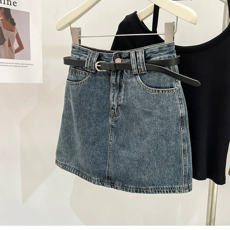 2023 Spring New American Retro A-Line Denim Skirt Women's High Waist Versatile Slim Hot Girl Hip Cover Short Skirt