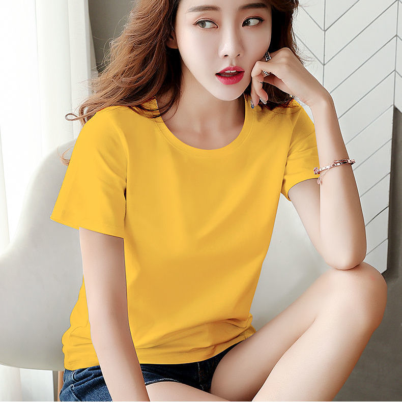 黄色t恤女宽松短袖打底衫韩版新款夏装百搭棉质半袖白t上衣潮