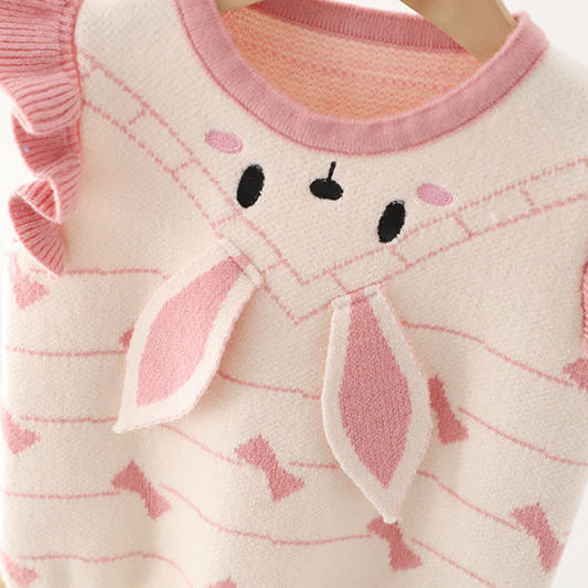 女童马甲毛衣新款韩版兔子春秋装儿童针织衫洋气宝宝套头婴儿背心
