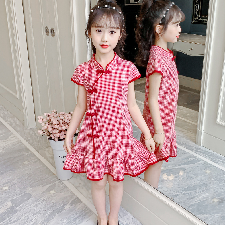 Girls' cheongsam dress new summer dress little girl Hanfu princess skirt summer improved Chinese style skirt