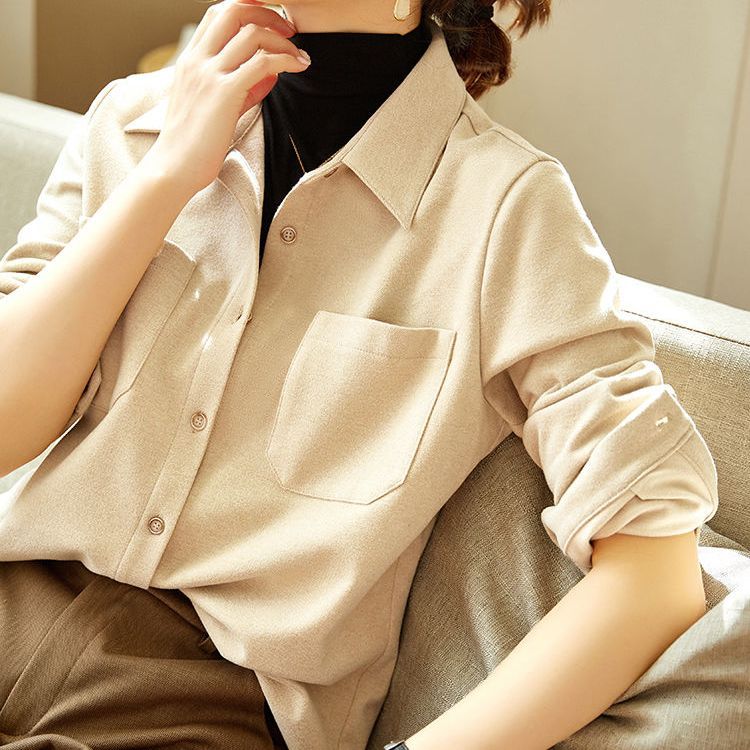 加厚磨毛襯衫女秋冬2022新款氣質百搭疊穿長袖上衣打底襯衣外套女