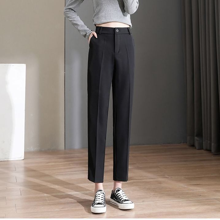 Thin beige-colored suit pants women spring and autumn small cigarette pants professional pants summer straight all-match casual pants