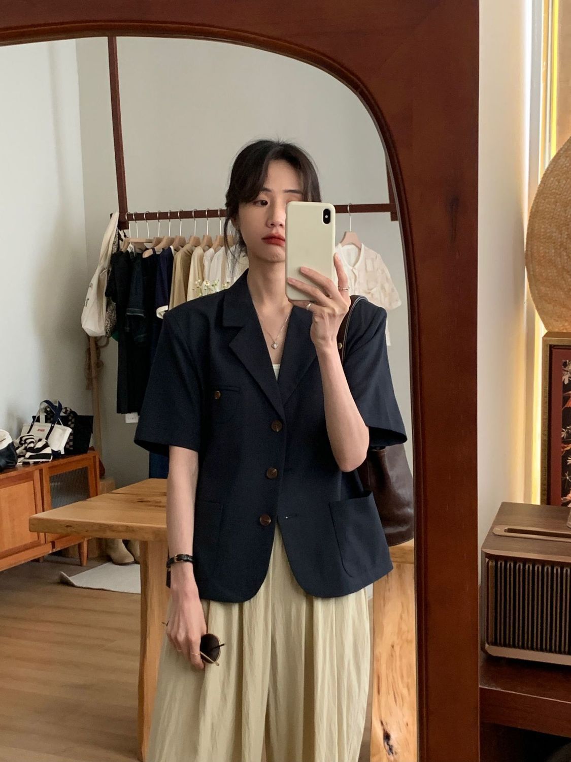 Casual small suit short-sleeved jacket women's  summer new Korean style casual design niche high-end top